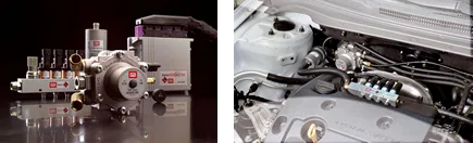 Onderdelen van een LPG-installatie en een motorruimte met ingebouwde LPG-injectierail